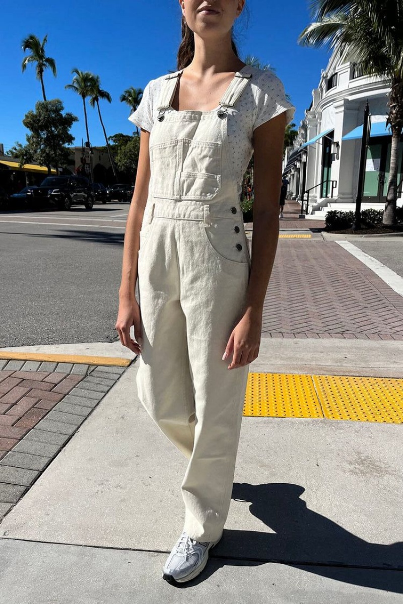 Pantalon Brandy Melville Hayley Overalls Blanche | CCF-63729046